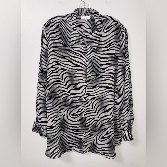 Jordan Tops - Jordan Woman Zebra Print Button Up Sheer Blouse Vintage 90s Sz 24 Office Career